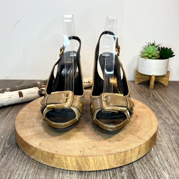 *Burberry | Nova Check Wooden Clog Slingback Peep Toe Heels Size 39/9 - Picture 6 of 16